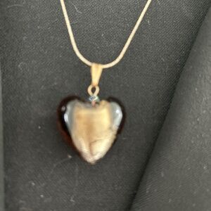 Bubble Glass Murano Glass Heart Pendant with Gold Veil